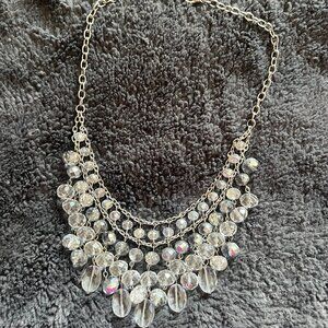 Silver Metal with Clear Beads Statement Necklace